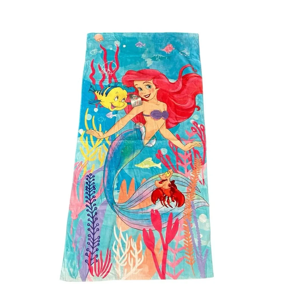 Disney Beach Towel Kids 29x59 Little Mermaid Ariel Flounder Sebastian Pool Bath